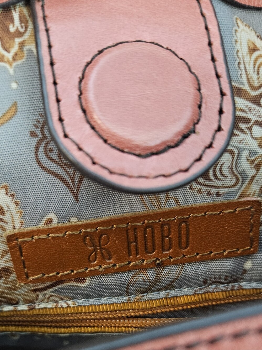 HOBO Park Tote Handbag in Blossom Pink Leather Brown Accents Paisley Lining - Picture 8 of 10